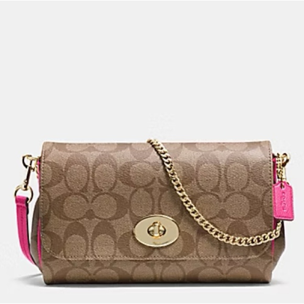 COACH⚡️”Ruby” Signature Monogram Fuschia Pink Turnlock Chain Bag - Picture 16 of 16
